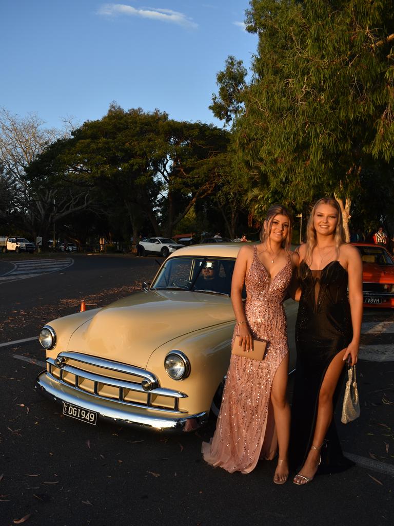 Heidi Bartolo and Sarah Lillia at Mirani State High School formal at Ocean International on September 8, 2023. Photo: Zoe Devenport