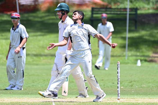 TSS bowler Dushyant Thaman GPS first XI cricket between BBC v TSS at Parkman Park. Saturday February 17, 2024. Picture, John Gass