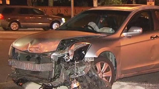 The scene of a crash involving a stolen car at Mawson Lakes. Picture: 7NEWS