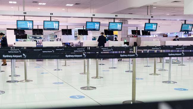 The Sydney International Airport is currently empty and many staff must be retrained before borders reopen. Picture: NCA NewsWire / James Gourley