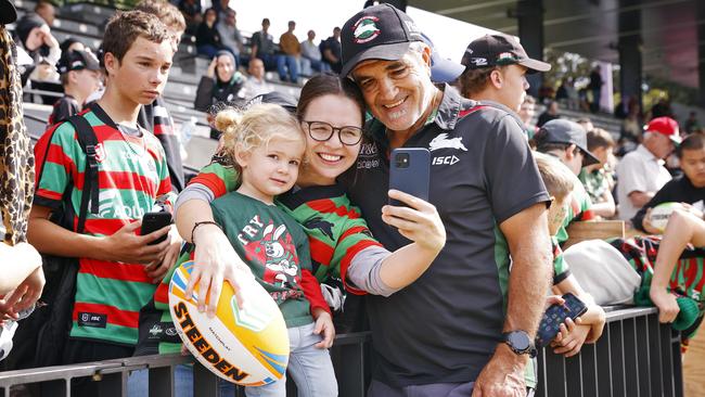 Souths legend Mario Fenech is all smiles with the fans. Picture: Sam Ruttyn