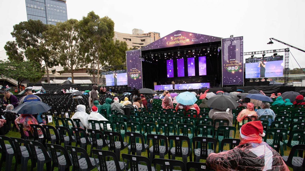 Sealink Carols by Candlelight at Elder Park. Low crowd numbers due to the weather. Picture: Brett Hartwig