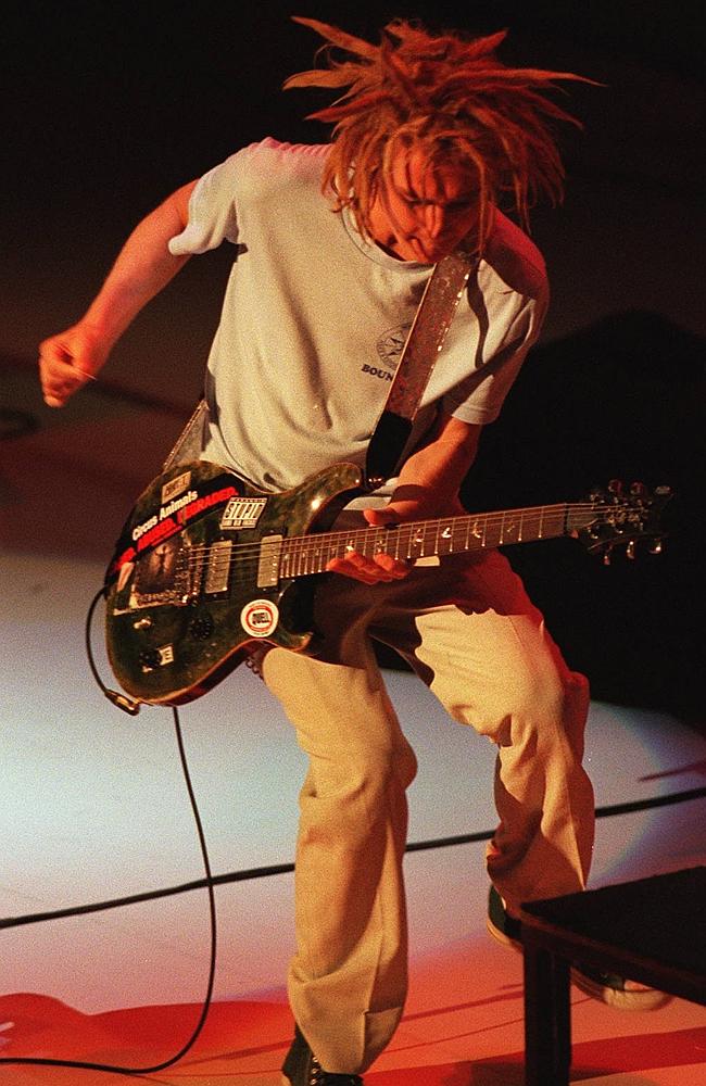 Daniel Johns: the dreadlock years... performing onstage with silverchair at the 1997 ARIA Awards. Picture: News Corp Australia