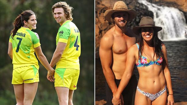 Rugby stars Charlotte Caslick and Lewis Holland have perfect union