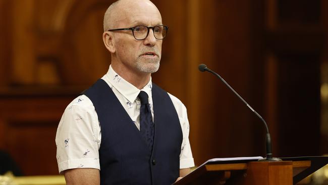 Independent MLC, Michael Gaffney talks during the reading of the Voluntary Assisted Dying Bill at the Tasmanian Legislative Council. Picture: Zak Simmonds