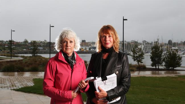 Anne Geard and Cheryl Davison handed a petition to Clarence City Council urging the buy back of the land at Kangaroo Bay. Picture: NIKKI DAVIS-JONES