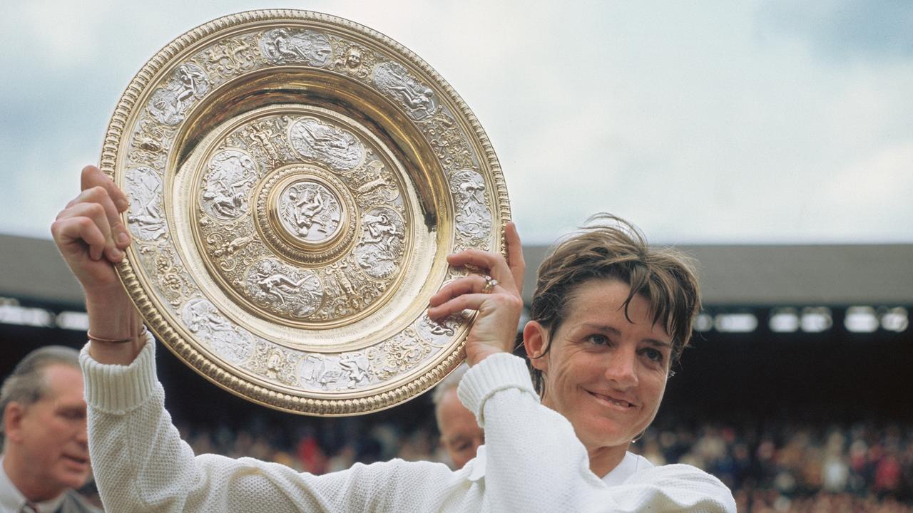 Margaret Court with the trophy of the Wimbledon tennis championships ladies' singles competition, 1970. Picture: Hulton-Deutsch Collection/CORBIS/Corbis via Getty