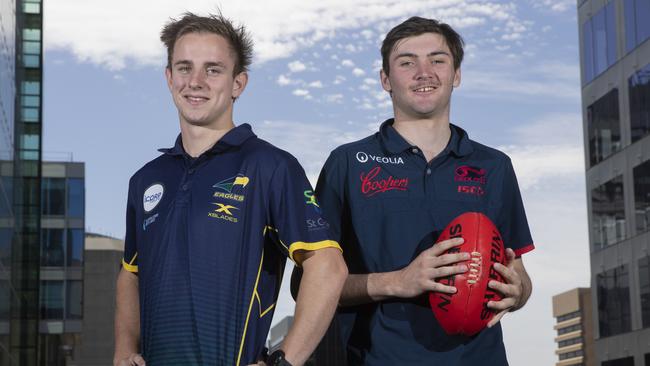 Two of SA’s top AFL Draft hopefuls Jackson Mead and Cam Taheny join <i>The Advertiser’s </i>AFL Draft podcast. Picture: Simon Cross