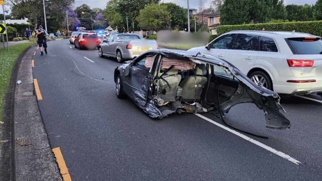 A vehicle was completely cut in half in a crash in Sydney's northwest overnight. Picture: The Hills Police Area Command