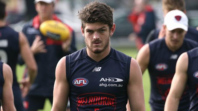 Angus Brayshaw is taking indefinite leave away from Melbourne to deal with his concussions. Picture: Wayne Ludbey