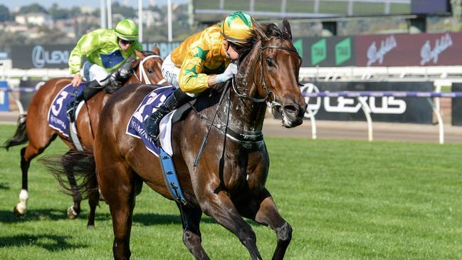 Estriella will be ridden by Mark Zahra in the Group 1 Robert Sangster Stakes on Saturday. Picture: Ross Holburt/Racing Photos via Getty Images