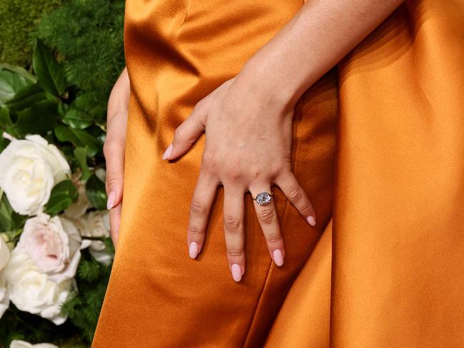 Zendaya flaunts her stunning engagement ring. Picture: Getty Images via AFP