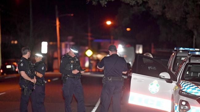 Police on scene in Sandgate where a suspicious device was found on Saturday night. Picture: John Gass