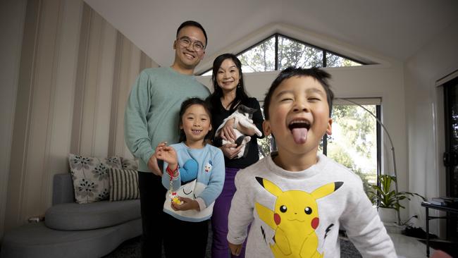 Shan Lu and her husband Pen Wei with their children Abigail, 6, and Harvey, 4. They love living in Point Cook because it is diverse. Picture: Arsineh Houspian.