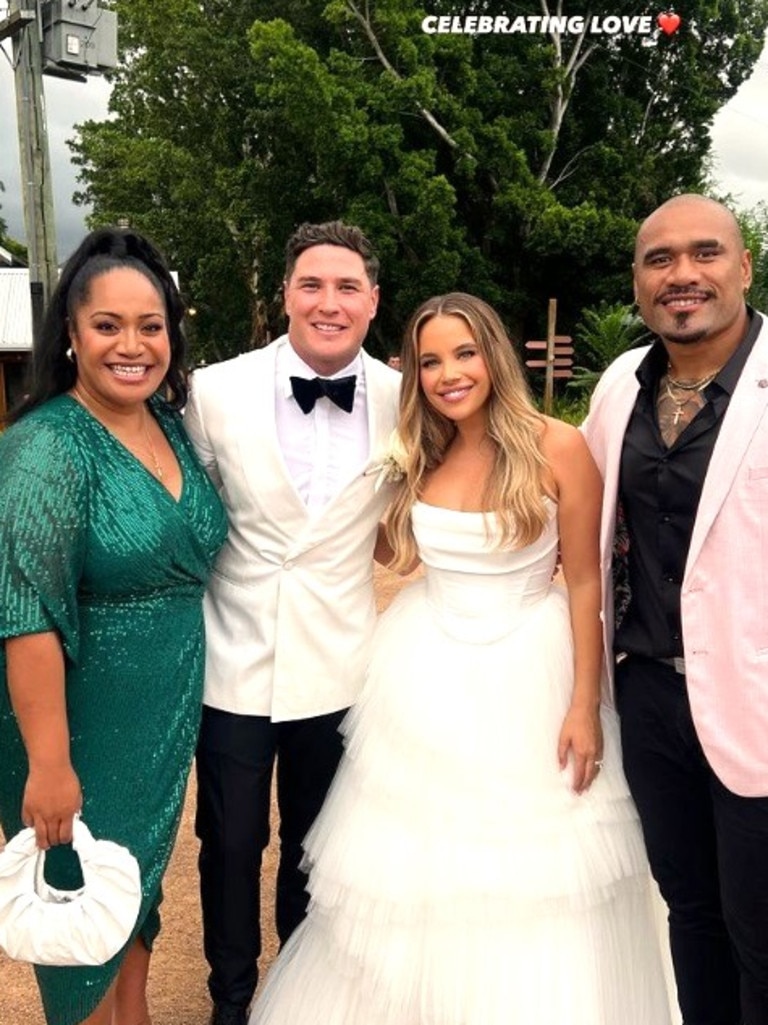 The happy couple with Junior Paulo and the forward's wife Mele Maea. Photo: Instagram, @mommamelz