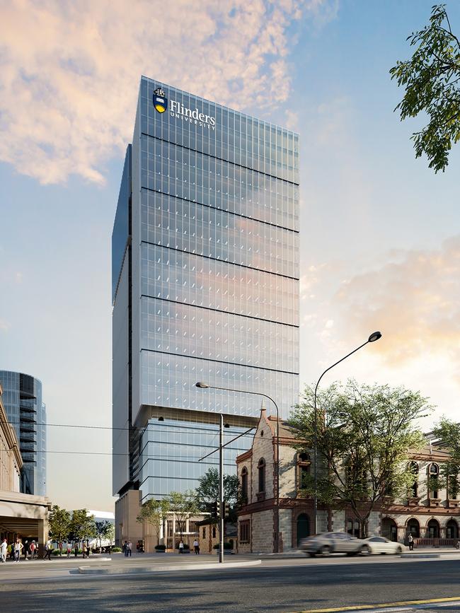 An artist's impression of the building in the Riverbank precinct in Adelaide when it’s finished. Picture supplied by Walker Corporation and Flinders University