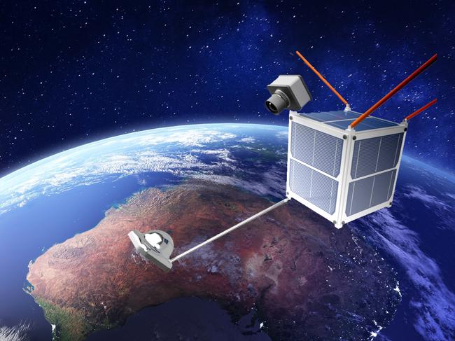 UniSA will develop a satellite “selfie-stick” to improve ground observation and communications with Earth.Australia from space at night with city lights of Sydney, Melbourne and Brisbane, view of Oceania, Australian desert, communication technology, 3d render of planet Earth, elements from NASA -