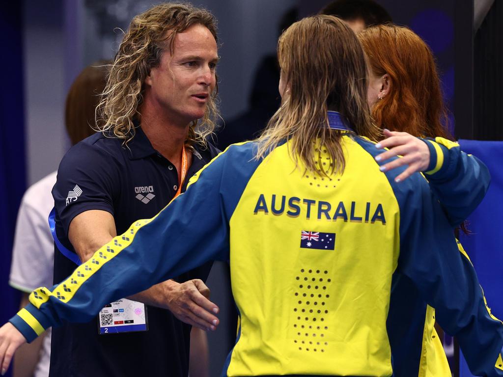 Dean Boxall has the seemingly impossible task of giving Mollie O'Callaghan and Ariarne Titmus each a plan to defeat the other. Picture: Clive Rose/Getty Images