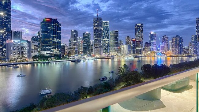 A view of Brisbane’s night-time skyline from 8/2 Scott Street, Kangaroo Point.