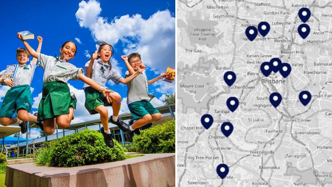 Sunnybank Hills State School Year 5 students Thomas Reid, Alanna Lo, Sana Latona and Bryan Zheng following the release of the NAPLAN results. Picture: Nigel Hallett