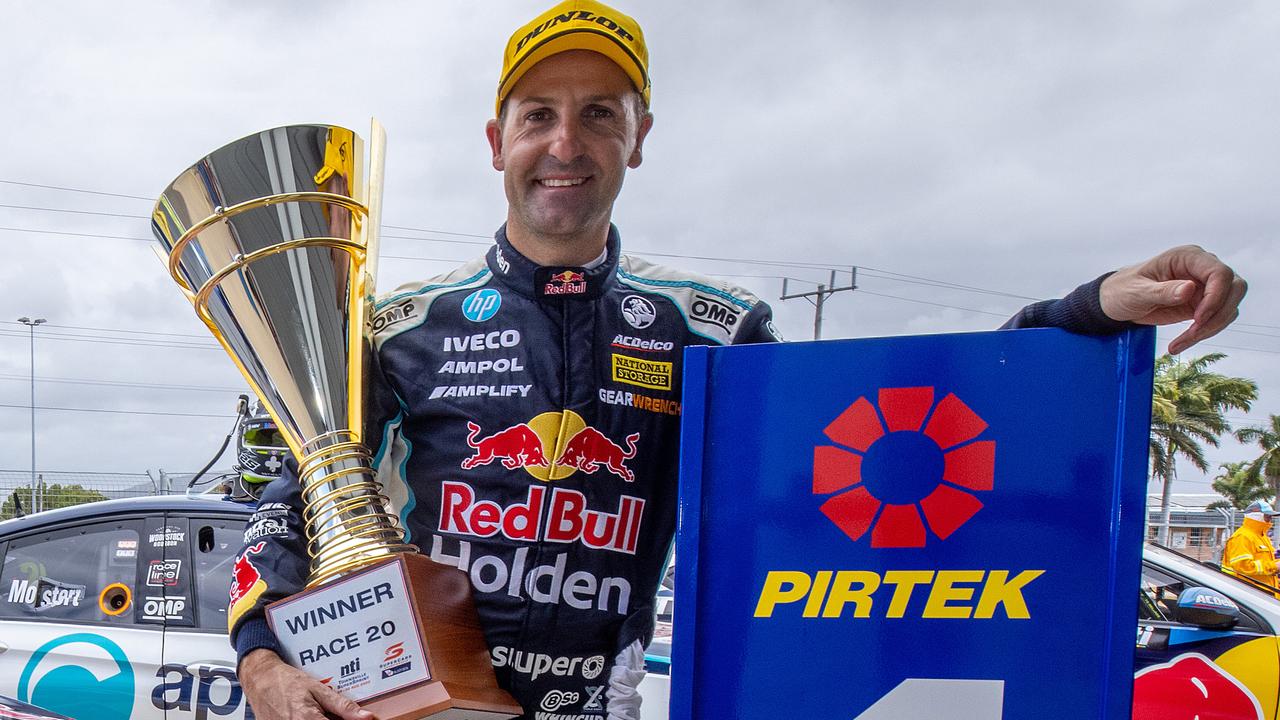 Jamie Whincup celebrates. (Photo by Handout/Mark Horsburgh/Edge Photographics via Getty Images )