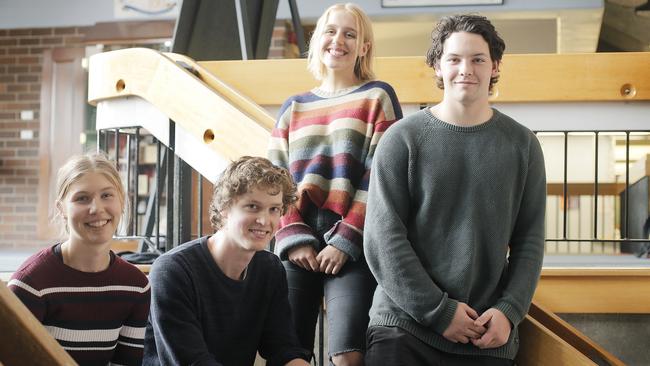 Hobart College students Amy Osborn, James Parkyn, Stella Lees and Hugh McKay were all in the top 100 this year. Picture: MATHEW FARRELL