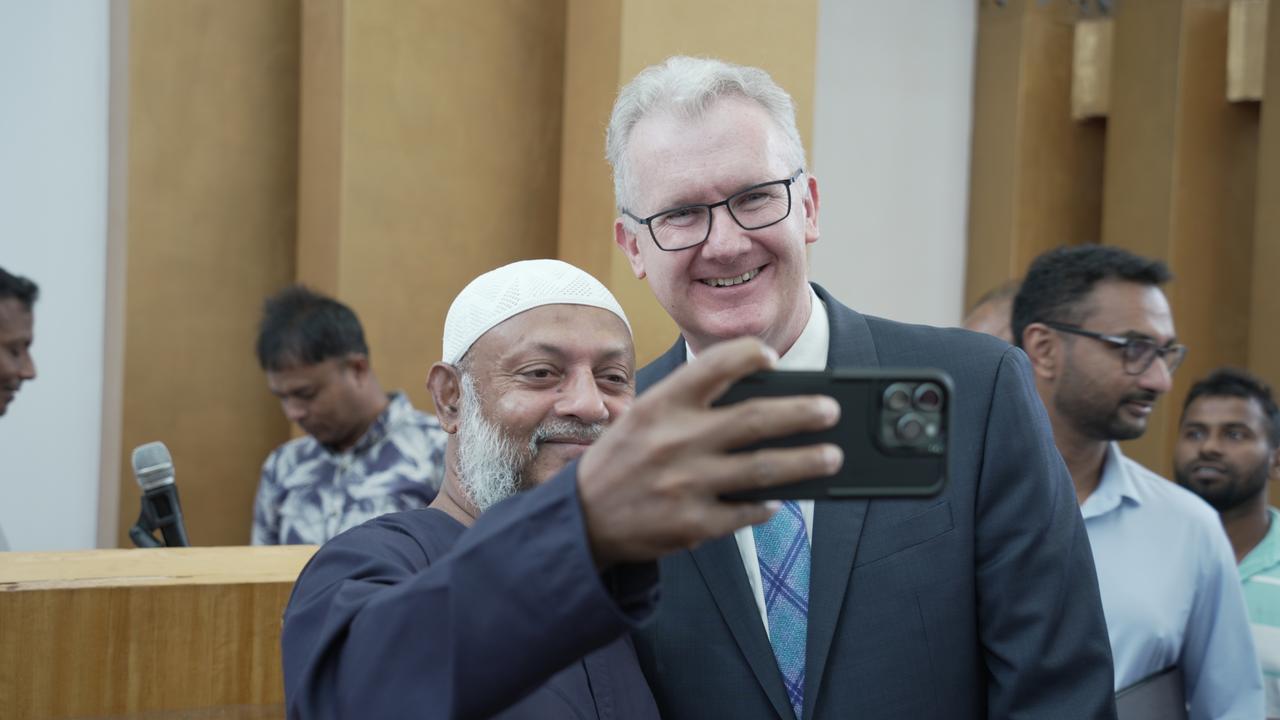 Home Affairs Minister Tony Burke visits the Garden City Mosque in Toowoomba on March 4, 2025, as the city's Islamic community approaches the 10th anniversary of an infamous arson attack.