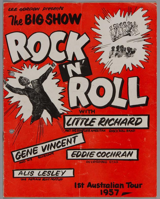 Concert program cover for The Big Show featuring Little Richard, Gene Vincent, Eddie Cochran and Alis Lesley in 1957.