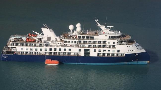 The Ocean Explorer has run aground off Greenland. About 90 of the 206 passengers on board are Australian. Picture: Facebook / Joint Arctic Command