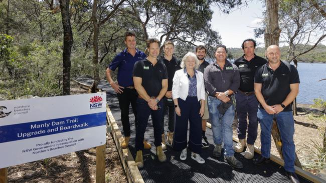 Northern Beaches Council Mayor Sue Heins with the project team from Rare Environmental, the contractor that built the boardwalk, at its official opening. Picture: Karen Watson