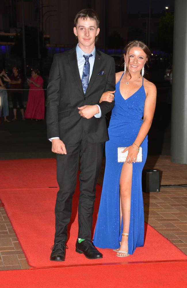 Toowoomba school formals. At the 2023 St Ursula's College formal is graduate Zarcody Sims with her partner Deacon Hohn. Picture: Rhylea Millar