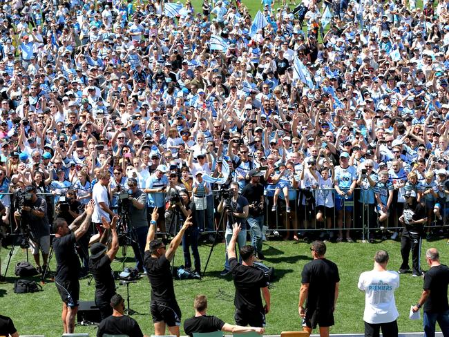 Fans celebrate grand final glory at Shark Park. Picture: Stephen Cooper