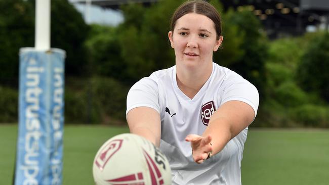 Rugby league player Grace Giampino has been selected in the QLD U19 Sapphires team. Picture: Patrick Woods.