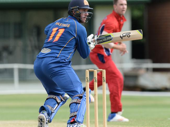 Premier Cricket T20: Melbourne v Frankston-Peninsula at The Albert Ground. Frankston Peninsula batsman John Hastings.  Picture: AAP/ Chris Eastman