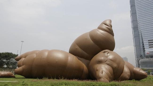 An inflatable sculpture called Complex Pile makes a not-so-charming contribution toan exhibition in Hong Kong. Picture: Getty