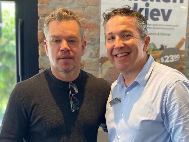 Matt Damon at the QA Hotel in Brisbane on May 7 with venue manager Andrew Potter