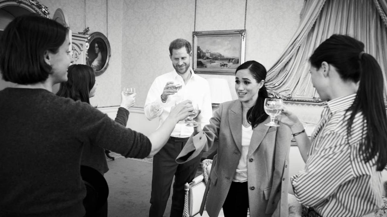 The couple was seen sharing a celebratory farewell champagne with their staff. Picture: Netflix