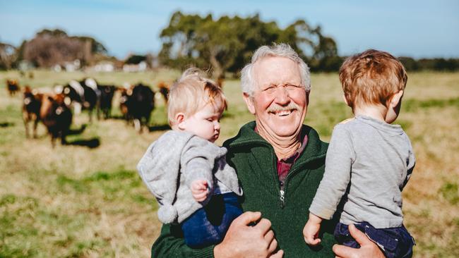 Henry McKenzie with his grandkids Lilly and Jason. Picture: Chloe Smith