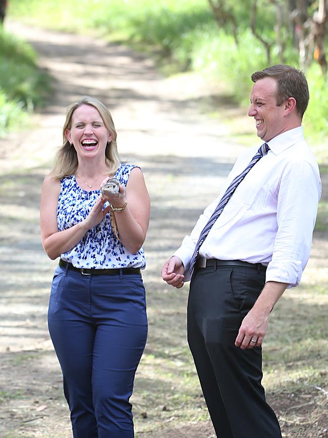 Then-Labor Ministers Kate Jones and Steven Miles shortly after the Palaszczuk government was elected in 2015. Picture: Annette Dew