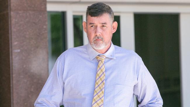 NT Police Commander James O’Brien leaves the Supreme Court after giving evidence in the trial of former Assistant Commissioner Peter Bravos. Picture: Glenn Campbell