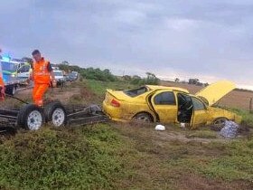 Susan Manning was towing her new car when she crashed, totalling both her old car and her brand new one. Picture: Supplied