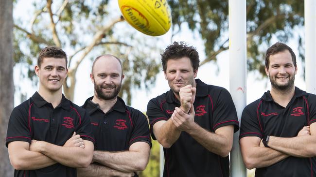 Kyabram’s Mick Mattingly, Josh Pell, coach Paul Newman and Adam Lovison last year. Picture: Zoe Phillips