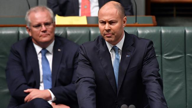 Treasurer Josh Frydenberg during the budget delivery . (Photo by Sam Mooy/Getty Images)