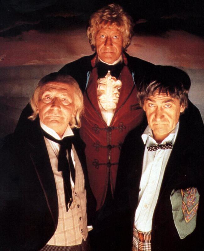 The first three actors who played the Doctor in the television program Doctor Who, (from left) William Hartnell (1963-1966), Jon Pertwee (1970-1974) and Patrick Troughton (1966-1969).