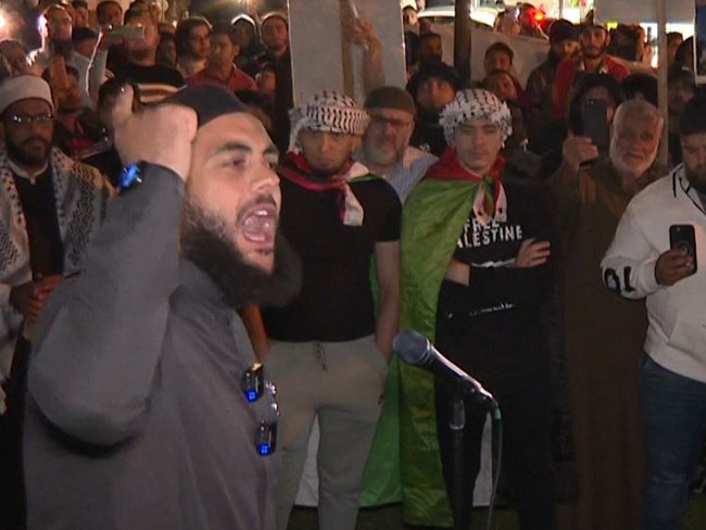 Sheik Ibrahim Dadoun at a rally showing support of Palestine, in Lakemba