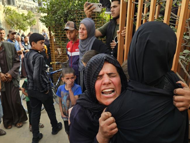 Relatives mourn as the lifeless bodies of Palestinians are brought to the Nasser Hospital after Israeli soldiers opened fire at Palestinians trying to reach US aid west of Rafah city in the southern Gaza Strip, in Khan Yunis. Picture: Anadolu via Getty Images