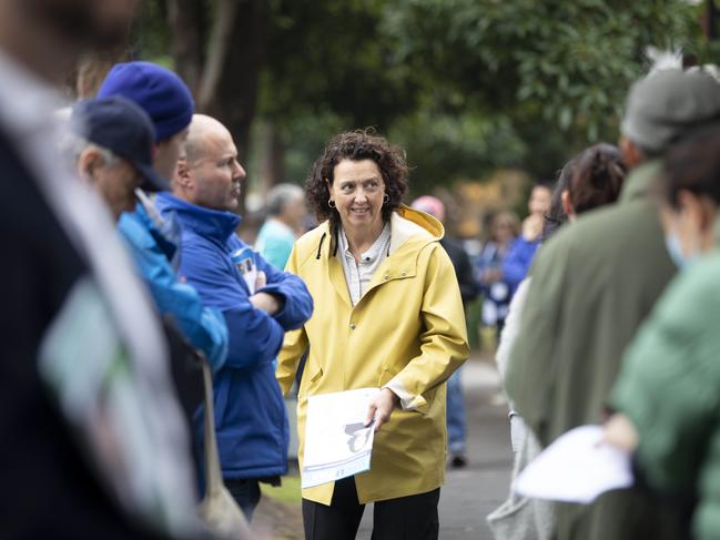 Independent candidate Monique Ryan at a pre-polling booth in the electorate of Kooyong. Picture: Arsineh Houspian