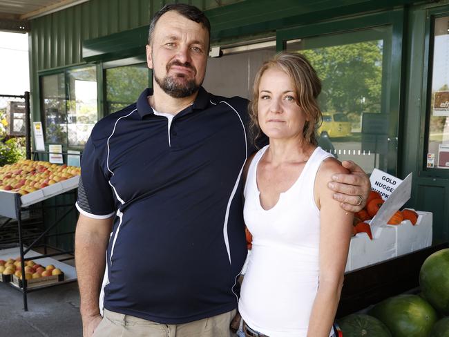 Rob Knox and his wife Anna at their business, David's Stall Fruit Shop, which has been run by Rob's family for more than 100 years. Picture: Tim Hunter.