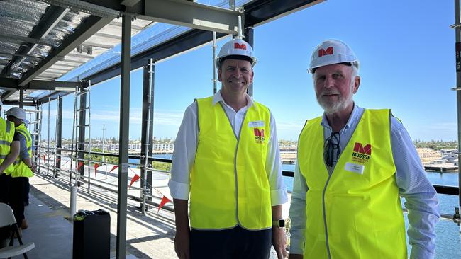 Ascott Limited Australia New Zealand managing director David Mansfield and developer Hans Ehmann at the topping-out ceremony.