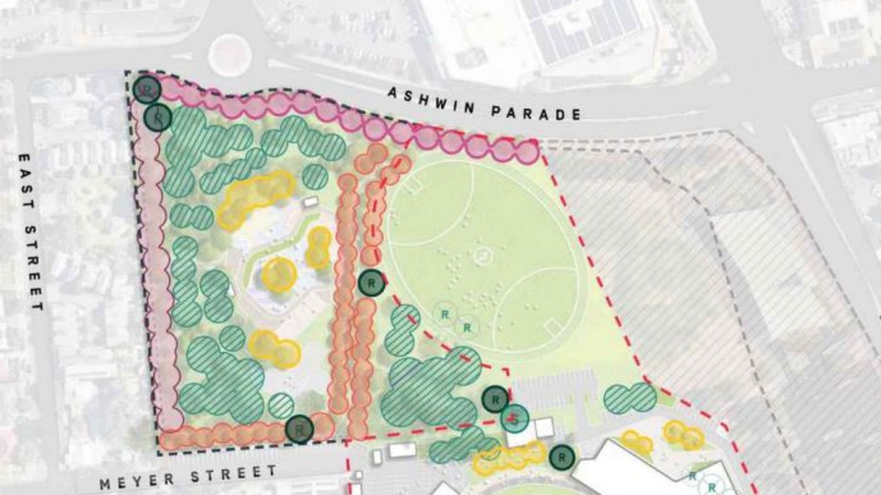 The area where the 10 trees are in Kings Reserve which threatens to impact the Crows’ plans for Thebarton Oval. City of West Torrens